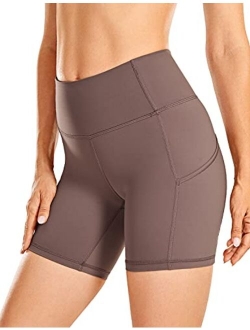 Women's Naked Feeling Light Biker Shorts 6'' - High Waisted Gym Run Workout Compression Spandex Shorts Pockets