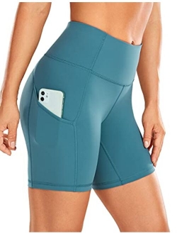 Women's Naked Feeling Light Biker Shorts 6'' - High Waisted Gym Run Workout Compression Spandex Shorts Pockets
