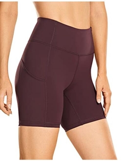 Women's Naked Feeling Light Biker Shorts 6'' - High Waisted Gym Run Workout Compression Spandex Shorts Pockets