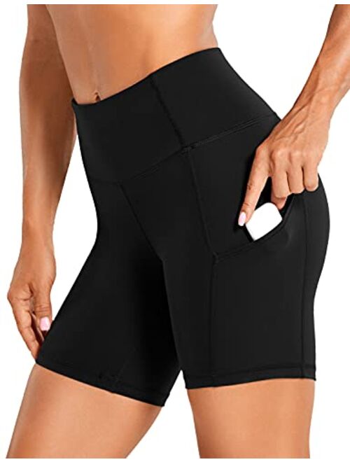 CRZ YOGA Women's Naked Feeling Light Biker Shorts 6'' - High Waisted Gym Run Workout Compression Spandex Shorts Pockets