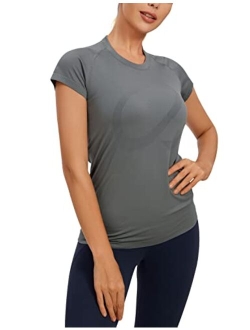 Seamless Workout Shirts for Women Short Sleeve Plain Tees Quick Dry Gym Athletic Tops