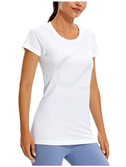 Seamless Workout Shirts for Women Short Sleeve Plain Tees Quick Dry Gym Athletic Tops