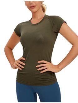 Seamless Workout Shirts for Women Short Sleeve Plain Tees Quick Dry Gym Athletic Tops