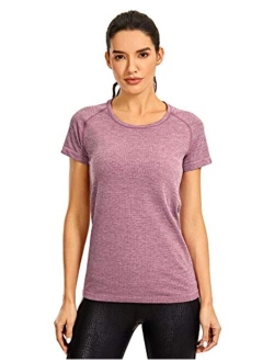 Seamless Workout Shirts for Women Short Sleeve Plain Tees Quick Dry Gym Athletic Tops