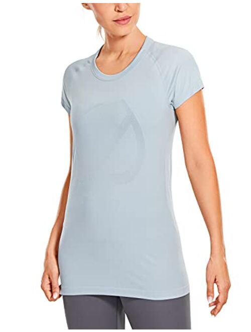 CRZ YOGA Seamless Workout Shirts for Women Short Sleeve Plain Tees Quick Dry Gym Athletic Tops