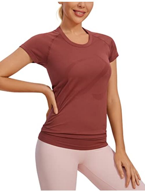 CRZ YOGA Seamless Workout Shirts for Women Short Sleeve Plain Tees Quick Dry Gym Athletic Tops