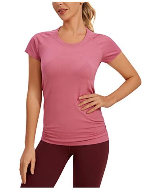 CRZ YOGA Seamless Workout Shirts for Women Short Sleeve Plain Tees Quick Dry Gym Athletic Tops