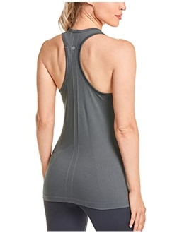 Women's Active Seamless Workout Tank Tops Racerback Athletic Running Yoga Gym Shirts Long Length