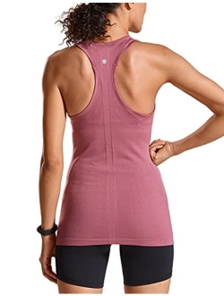 Women's Active Seamless Workout Tank Tops Racerback Athletic Running Yoga Gym Shirts Long Length