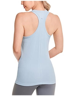 Women's Active Seamless Workout Tank Tops Racerback Athletic Running Yoga Gym Shirts Long Length