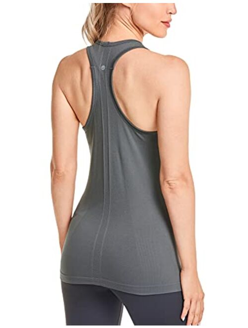 CRZ YOGA Women's Active Seamless Workout Tank Tops Racerback Athletic Running Yoga Gym Shirts Long Length