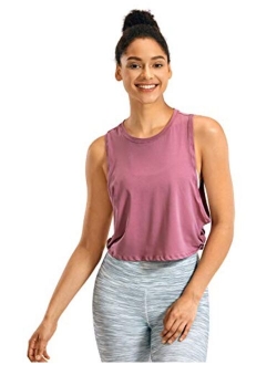 Pima Cotton Cropped Tank Tops for Women - Sleeveless Sports Shirts Athletic Yoga Running Gym Workout Crop Tops