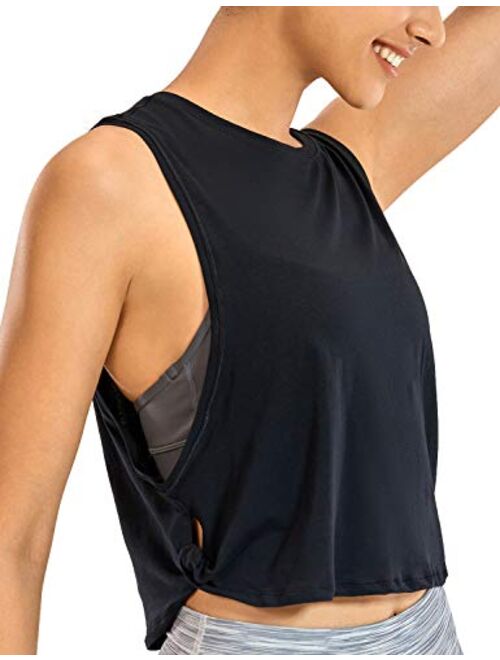 CRZ YOGA Pima Cotton Cropped Tank Tops for Women - Sleeveless Sports Shirts Athletic Yoga Running Gym Workout Crop Tops