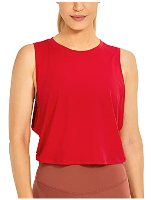 CRZ YOGA Pima Cotton Cropped Tank Tops for Women - Sleeveless Sports Shirts Athletic Yoga Running Gym Workout Crop Tops