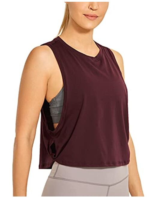 CRZ YOGA Pima Cotton Cropped Tank Tops for Women - Sleeveless Sports Shirts Athletic Yoga Running Gym Workout Crop Tops