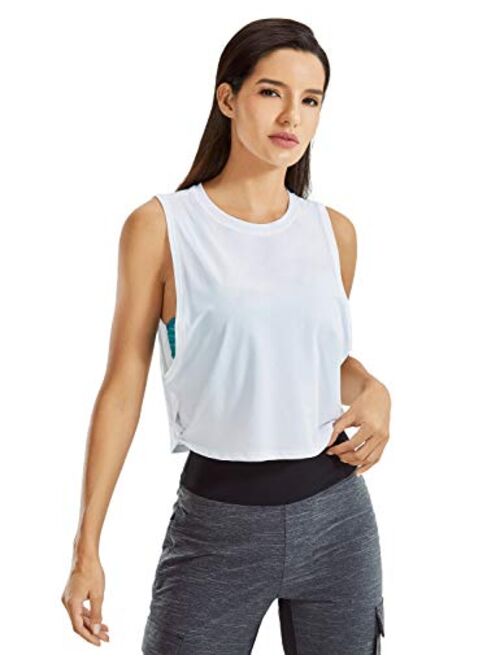 CRZ YOGA Pima Cotton Cropped Tank Tops for Women - Sleeveless Sports Shirts Athletic Yoga Running Gym Workout Crop Tops