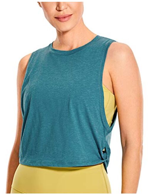 CRZ YOGA Pima Cotton Cropped Tank Tops for Women - Sleeveless Sports Shirts Athletic Yoga Running Gym Workout Crop Tops