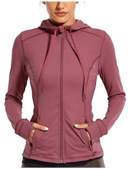 Women's Brushed Full Zip Hoodie Jacket Sportswear Hooded Workout Track Running Jacket with Zip Pockets