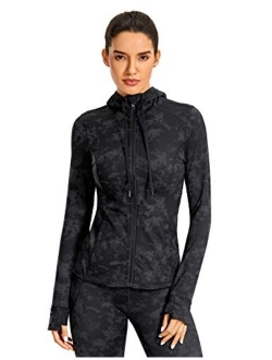 Women's Brushed Full Zip Hoodie Jacket Sportswear Hooded Workout Track Running Jacket with Zip Pockets