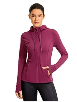 Women's Brushed Full Zip Hoodie Jacket Sportswear Hooded Workout Track Running Jacket with Zip Pockets