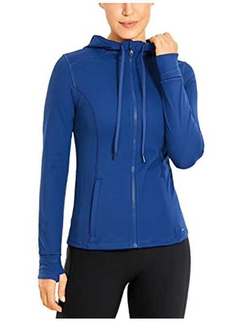 CRZ YOGA Women's Brushed Full Zip Hoodie Jacket Sportswear Hooded Workout Track Running Jacket with Zip Pockets