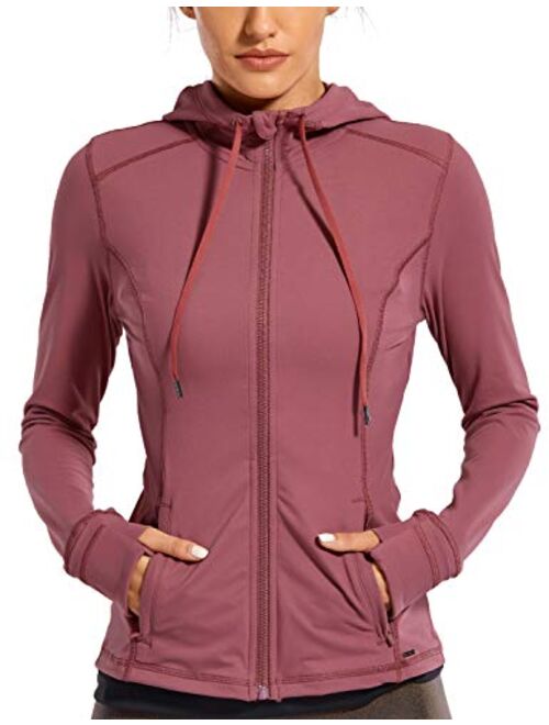 CRZ YOGA Women's Brushed Full Zip Hoodie Jacket Sportswear Hooded Workout Track Running Jacket with Zip Pockets