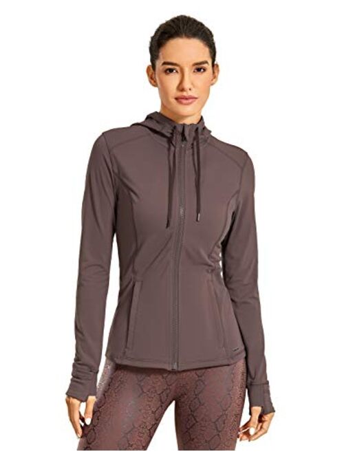 CRZ YOGA Women's Brushed Full Zip Hoodie Jacket Sportswear Hooded Workout Track Running Jacket with Zip Pockets