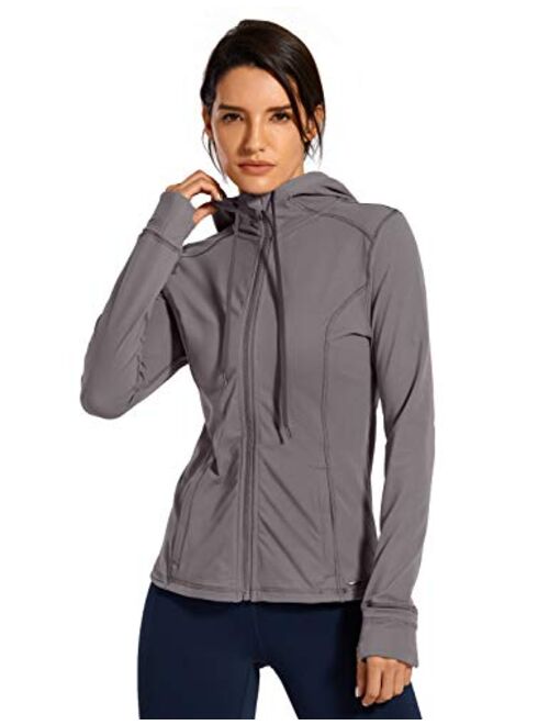 CRZ YOGA Women's Brushed Full Zip Hoodie Jacket Sportswear Hooded Workout Track Running Jacket with Zip Pockets