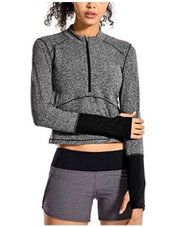 Women's Long Sleeve Crop Top Quick Dry Half-Zip Workout Shirts Running Athletic Shirt