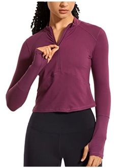 Women's Long Sleeve Crop Top Quick Dry Half-Zip Workout Shirts Running Athletic Shirt