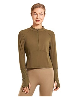 Women's Long Sleeve Crop Top Quick Dry Half-Zip Workout Shirts Running Athletic Shirt