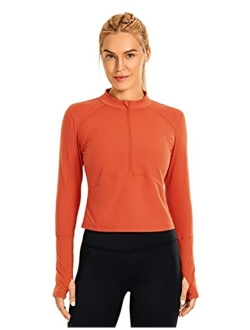 Women's Long Sleeve Crop Top Quick Dry Half-Zip Workout Shirts Running Athletic Shirt