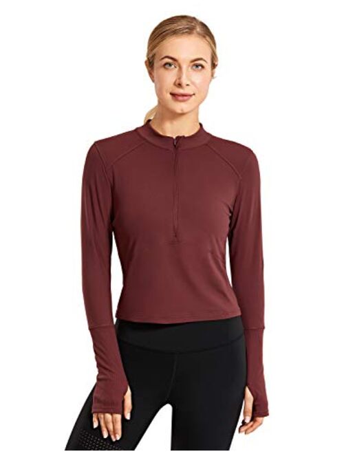 CRZ YOGA Women's Long Sleeve Crop Top Quick Dry Half-Zip Workout Shirts Running Athletic Shirt