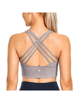 Strappy Longline Sports Bras for Women - Wirefree Padded Criss Cross Yoga Bras Cropped Tank Tops