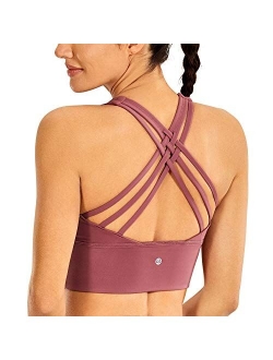 Strappy Longline Sports Bras for Women - Wirefree Padded Criss Cross Yoga Bras Cropped Tank Tops