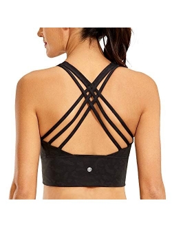 Strappy Longline Sports Bras for Women - Wirefree Padded Criss Cross Yoga Bras Cropped Tank Tops