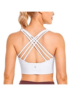 Strappy Longline Sports Bras for Women - Wirefree Padded Criss Cross Yoga Bras Cropped Tank Tops