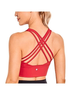 Strappy Longline Sports Bras for Women - Wirefree Padded Criss Cross Yoga Bras Cropped Tank Tops