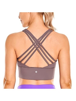 Strappy Longline Sports Bras for Women - Wirefree Padded Criss Cross Yoga Bras Cropped Tank Tops