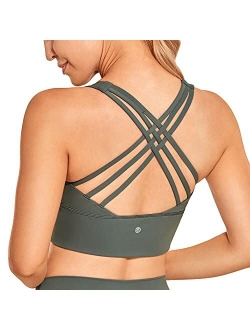 Strappy Longline Sports Bras for Women - Wirefree Padded Criss Cross Yoga Bras Cropped Tank Tops