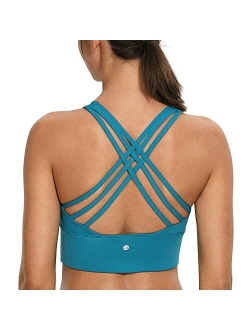 Strappy Longline Sports Bras for Women - Wirefree Padded Criss Cross Yoga Bras Cropped Tank Tops