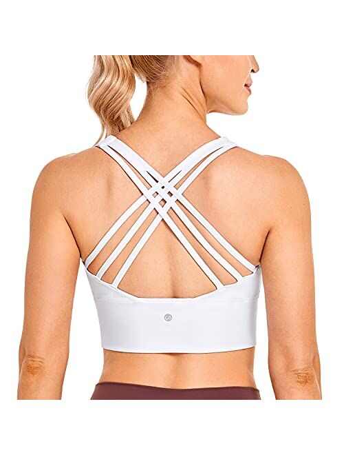 CRZ YOGA Strappy Longline Sports Bras for Women - Wirefree Padded Criss Cross Yoga Bras Cropped Tank Tops