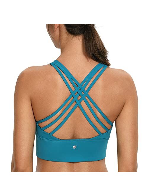 CRZ YOGA Strappy Longline Sports Bras for Women - Wirefree Padded Criss Cross Yoga Bras Cropped Tank Tops