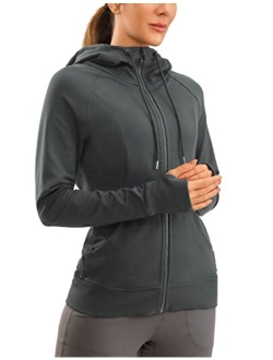 Women's Cotton Hoodies Sport Workout Running Full Zip Hooded Jackets Sweatshirt with Thumb Holes