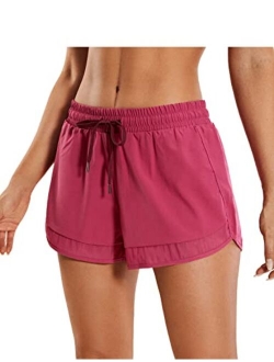 Women's Mid Rise Running Shorts Mesh Liner 3'' - Quick Dry Drawstring Workout Athletic Gym Shorts Zip Pocket