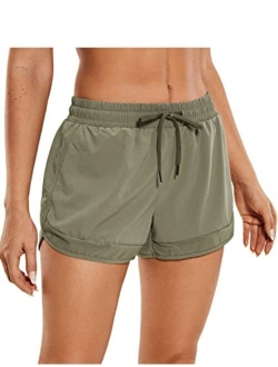 Women's Mid Rise Running Shorts Mesh Liner 3'' - Quick Dry Drawstring Workout Athletic Gym Shorts Zip Pocket