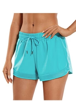 Women's Mid Rise Running Shorts Mesh Liner 3'' - Quick Dry Drawstring Workout Athletic Gym Shorts Zip Pocket