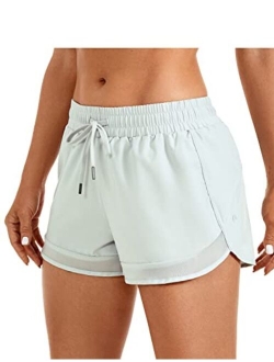 Women's Mid Rise Running Shorts Mesh Liner 3'' - Quick Dry Drawstring Workout Athletic Gym Shorts Zip Pocket