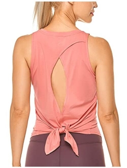 Women's Pima Cotton Workout Tank Tops Tie Back Sleeveless Shirts Yoga Athletic Open Back Sport Gym Tops