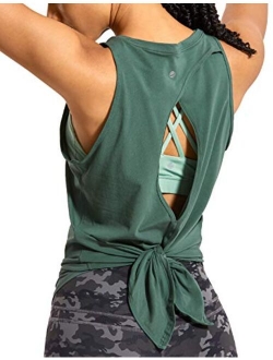 Women's Pima Cotton Workout Tank Tops Tie Back Sleeveless Shirts Yoga Athletic Open Back Sport Gym Tops